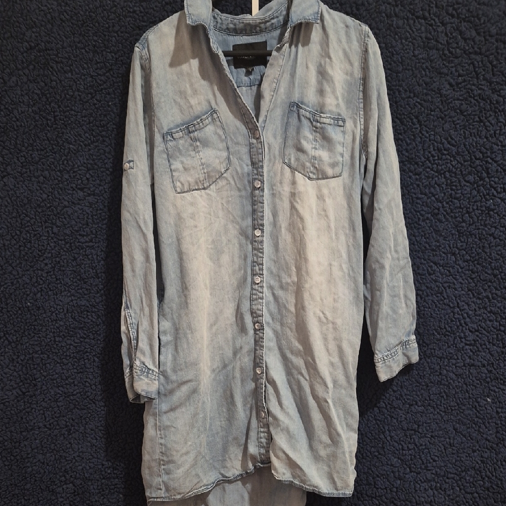 Velvet Heart | Shirt Dress Blue Chambray Tencel Button Down | SMALL